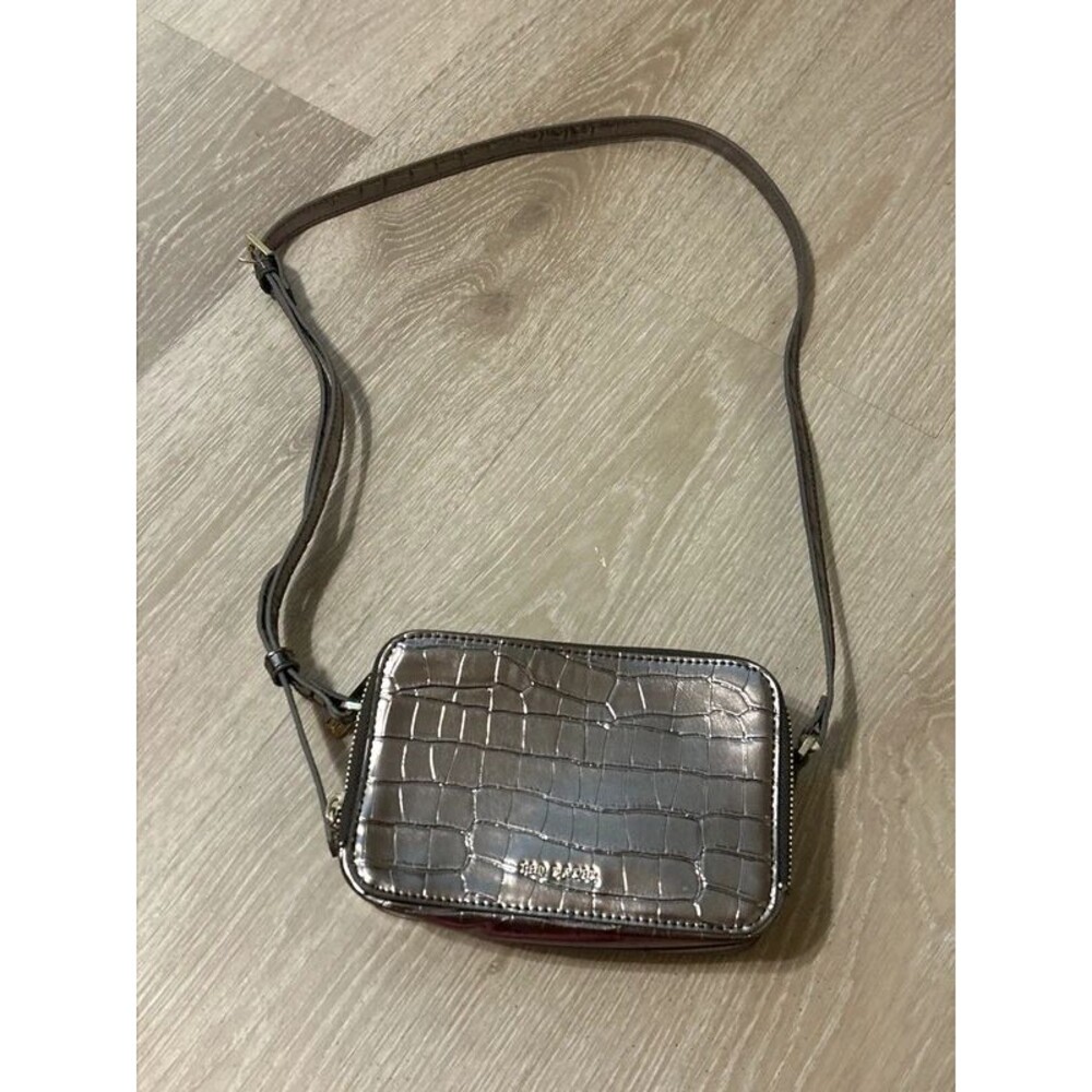 Ted Baker Metallic Gun Metal Stina Double Zip Mini Camera Bag